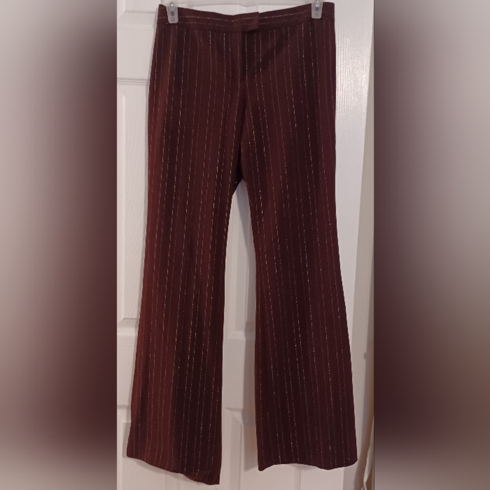 The Limited burgundy pants with gold pinstripes